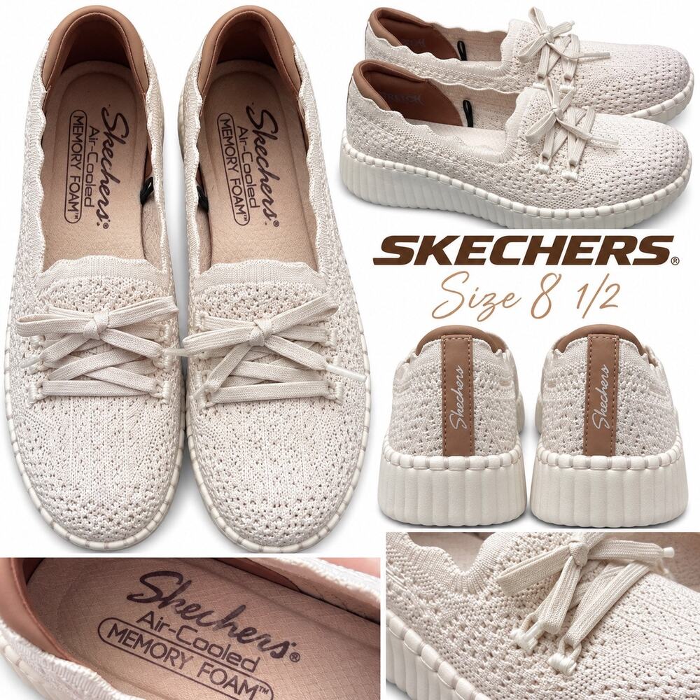 Skechers Wilshire Blvd Cream Knit Platform Sneakers Memory Foam 8.5